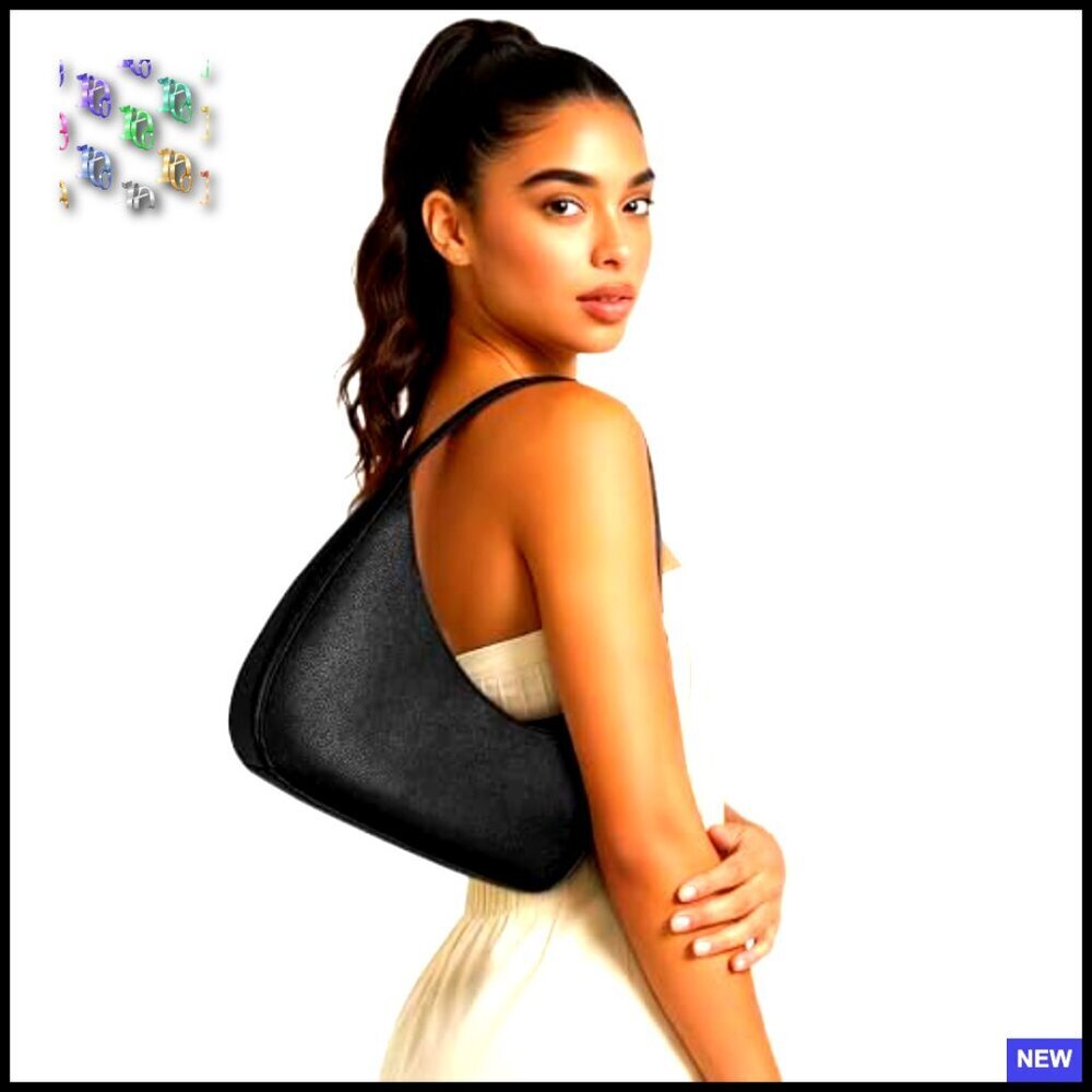PU Leather Mini Shoulder Bag Chic Minimal Crescent Clutch Evening Out - Picture 2 of 7